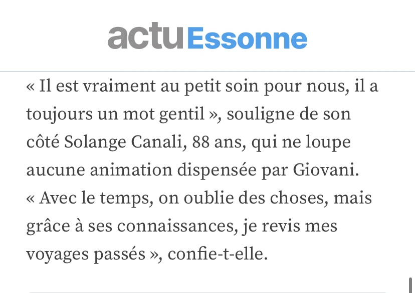 Témoignage Actu Essonne sur le lien entre Giovani et les résidents